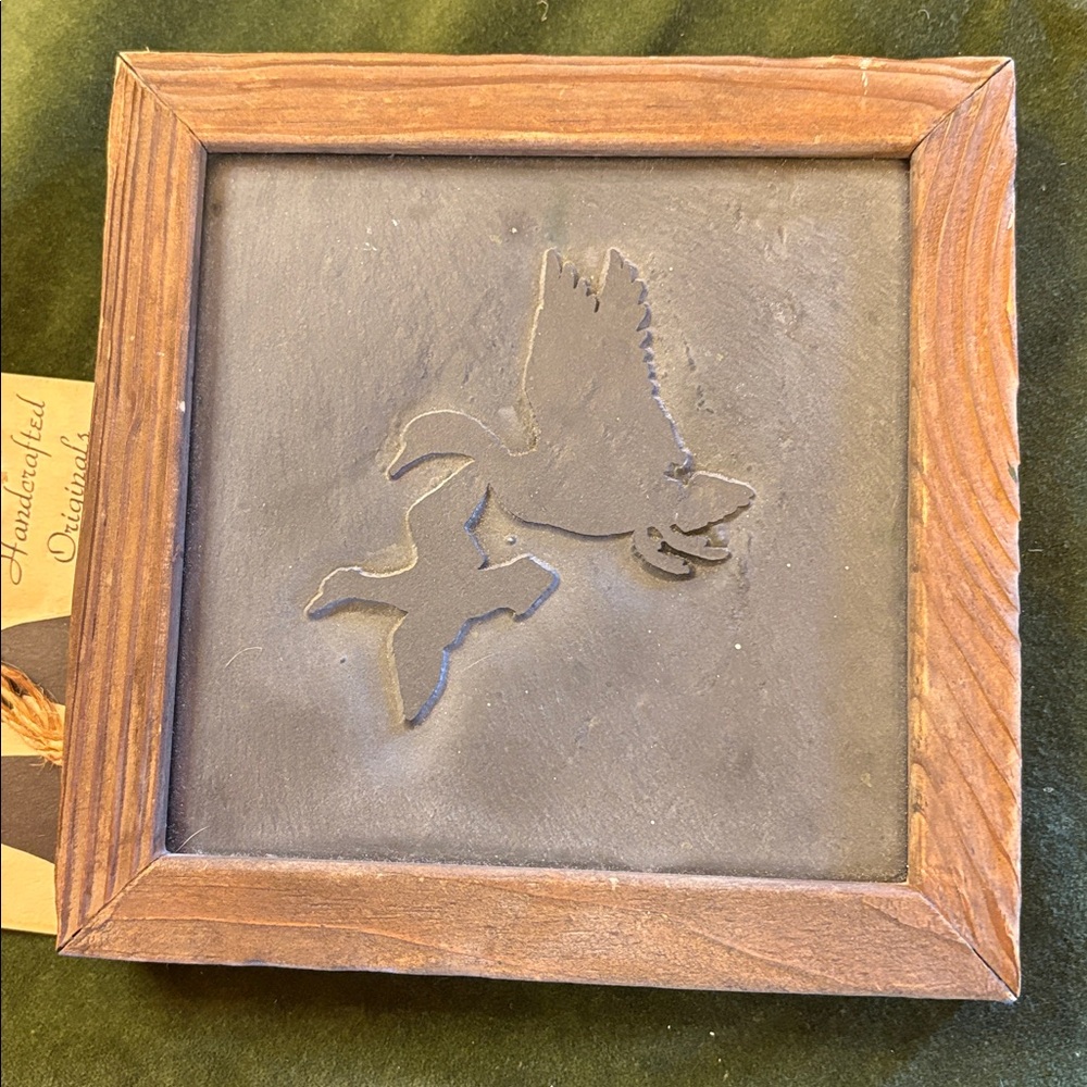 Vintage Handcrafted Appalachian Slate of Ducks in Flight w/ Rustic Natural Frame